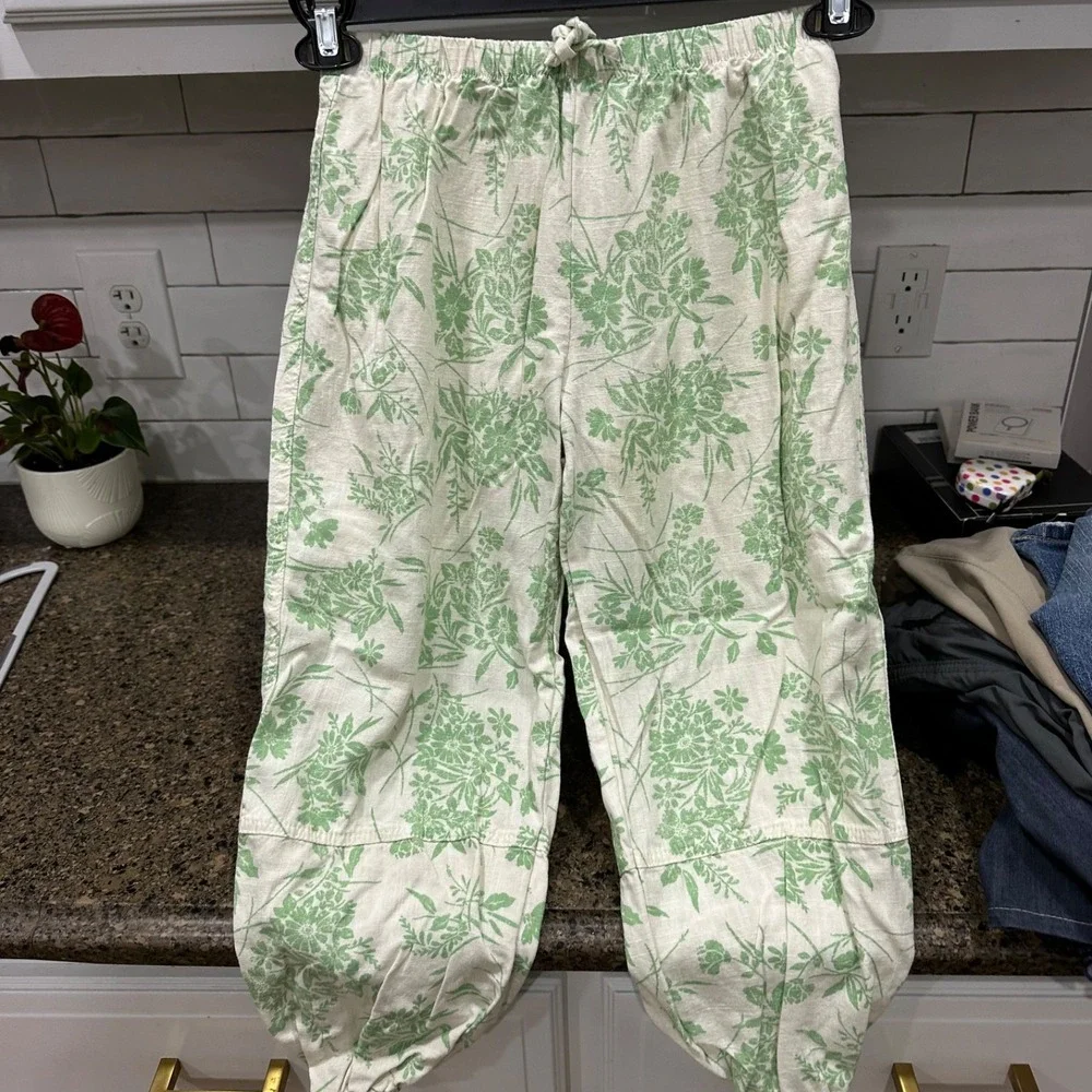 paisley lane green‎ toile lines jogger pants girl's 10